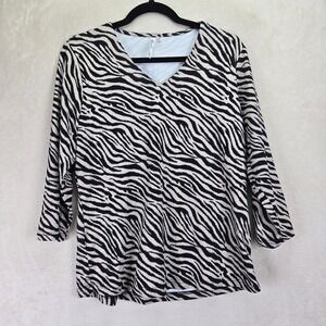 Lulu B Zebra Print UPF +50 Womens Top Medium V-Neck 3/4 Sleeve Resortwear Animal